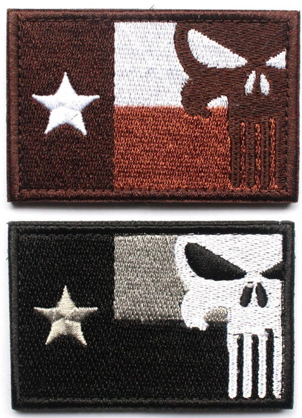 2 Pieces -Texas lonely  Star Flag with  Patch with  Backing  Embroidered Black Brown