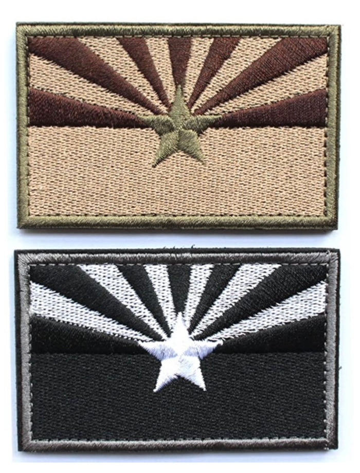 2 Pieces - Tactical Arizona State Flag Patch with  Backing Multi-tan Black  White Embroidered  2" High By 3.2" Wide