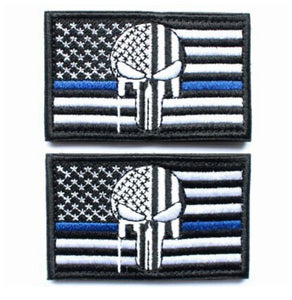 2 Pieces USA American Flag Blue Line Tactical Morale Hook & Loop Patch