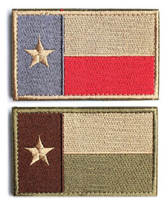 2 Pieces - Tactical American US Texas Lonely Star  Flag Patch With Backing  Multi Tan Subdued Silver  Embroidered 2" High By 3.2" Wide