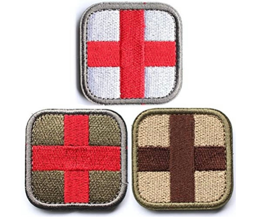 Mix lot 3 Pieces - Medic  Tactical Patch with Backing  color  Multi-tan Red White Green Embroidered 2 inches High by  2 Wide