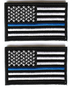 Embroidered 2 Pieces Us Flag Thin Blue Line Patch Embroidered 2" High by 3.2" Wide